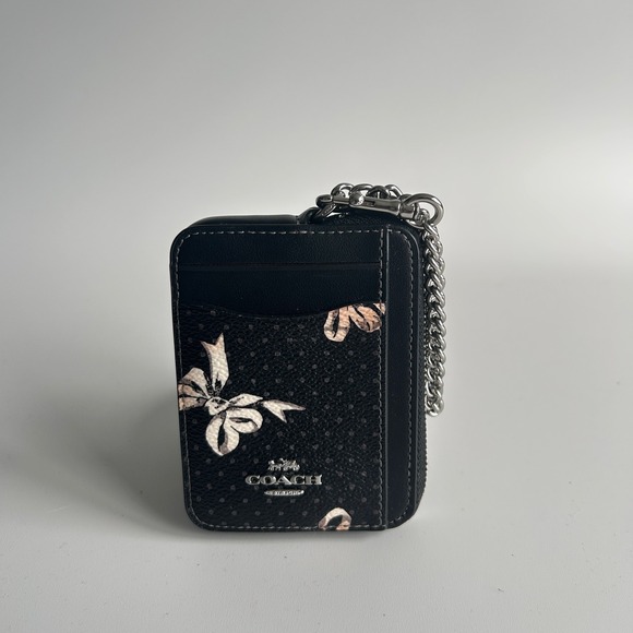Coach Accessories - Coach Zip Card Case Black Bow Polka Dot Leather Wallet Excellent